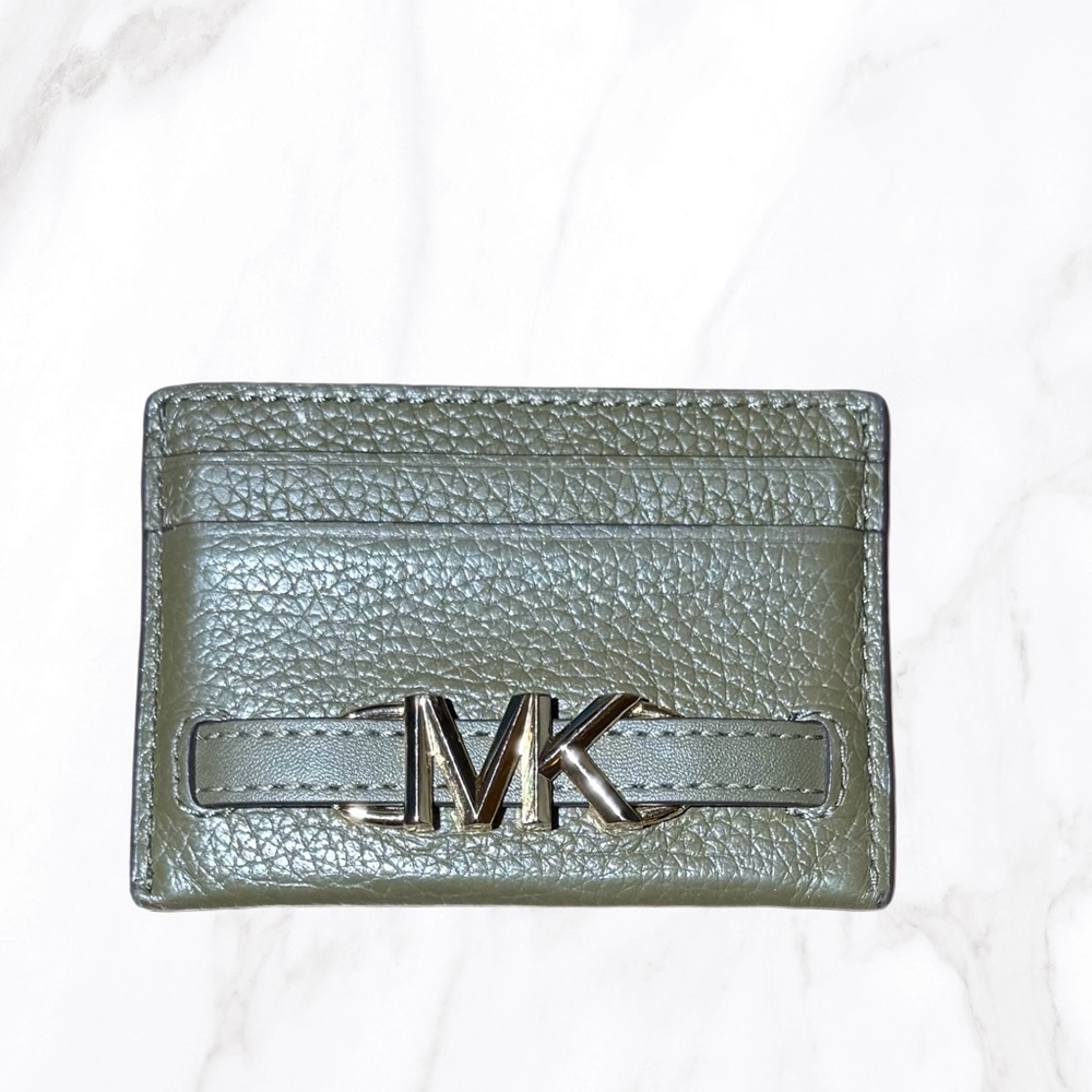 Michael Kors Olive Green‎ Reed Large Pebbled 100% Leather Card Case